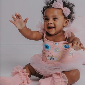 Posh Peanut Fiona Tulle Smocked Bodysuit Dress - 6-12 months / Pink